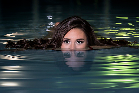 Porter High School Swimmer Senior Photo in Pool