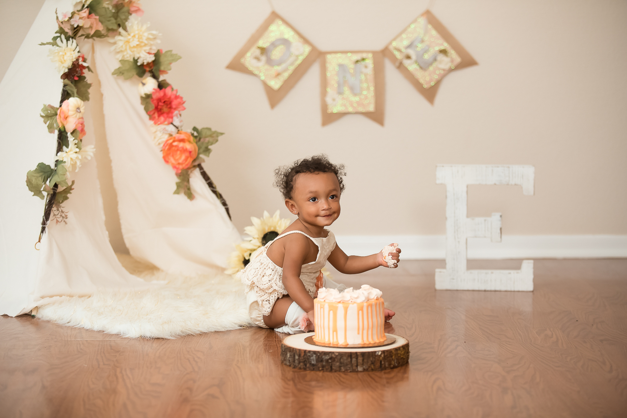 Smiling 1 Year Old Girl Eating Cake Photography