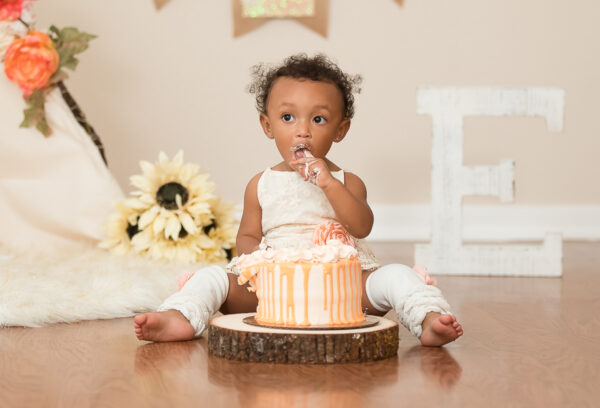 Kingwood Cake Smash Photoshoot, Milestone Session Eating Birthday Cake